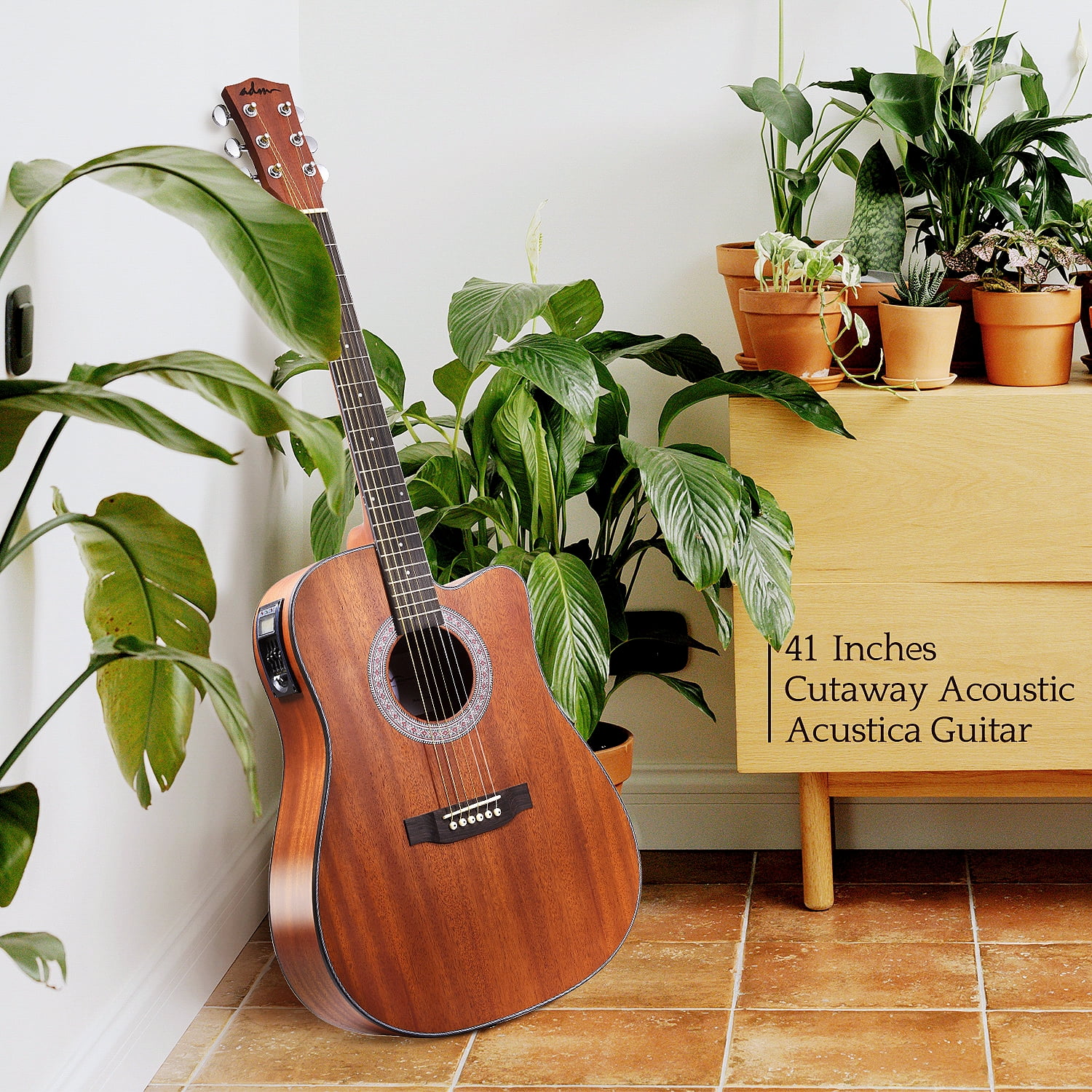 Buy ADM Full Size Acoustic Electric Guitar Kit with EQ, 41'' Solid Mahogany Cutaway Guitar