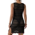 thumbnail image 4 of Brnmxoke Crocheted Swimsuit Coverup for Women Summer Sleeveless Dressy Casual Colorful Tassle Hem Hollow Out Knit Vacation Beach Dress Black,M, 4 of 6