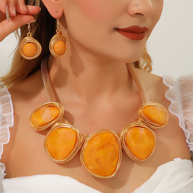 Fashion Irregular Resina Strass Collar Pendientes Set Viajes de verano Memorial Party Graduación Accesorios