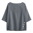 thumbnail image 4 of Womens Tops Elbow Length Sleeve Tshirts for Women Crew Neck Solid Color Button Summer Fall T-Shirts, 4 of 7