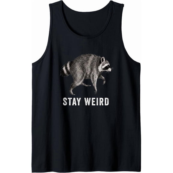 Stay Weird Funny Raccoon Meme Graphic Tee Unisex Tank Top Comfort Colors T-Shirt