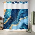 thumbnail image 6 of No Hook Shower Curtain with Built-in Rings - Blue Gold Marble Textured Washable Waterproof Fabric Bathroom Curtains for Hotel,Rentals, 66 X 72 Inch Long , Abstract Modern Art, 6 of 9