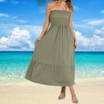 thumbnail image 1 of Gspmoly Robe pour Femmes, Robe d'Été Sans Bretelles à Smocks Évasée en Ligne A Boho de Mode pour la Plage, Robe Longue Maxi de Fête avec Poches, Robes de Vacances pour Femmes, Cadeaux de Vacances, 1 of 7