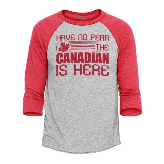 Shop4Ever Men's Have No Fear The Canadian is Here Canada Pride Raglan Baseball Shirt Medium Heather Grey/Red