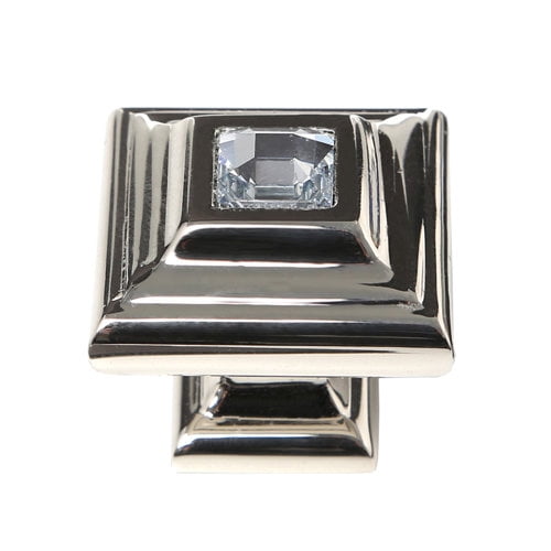 Alno 10mm Crystal Small Square Knob - Clear / Gold