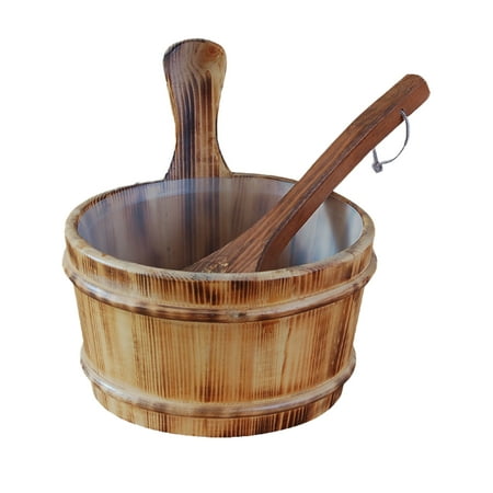ALEKO KDS01 Pine Wood Sauna Bucket with Plastic Liner and Water Scoop