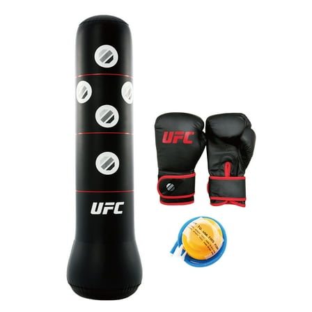 UFC Youth & Adult Inflatable Boxing Freestanding Punching Bag with Pump, 5 ft, Black