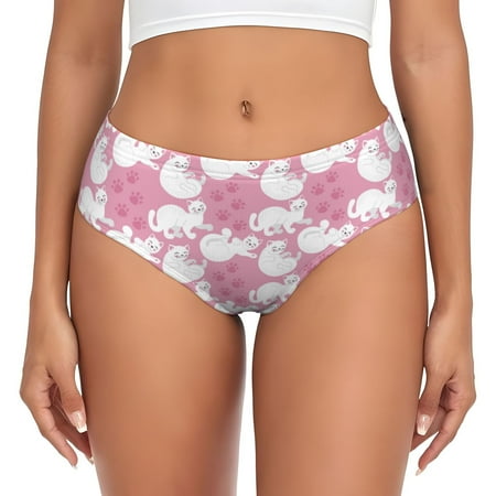 Pink Cartoon Cute Cat Footprints Womens Briefs Underwear  No Show Seamless Underwear for Women  Soft Stretch Women s Panties  Classic Hipster Panties Bikini Underwear Briefs for Ladies