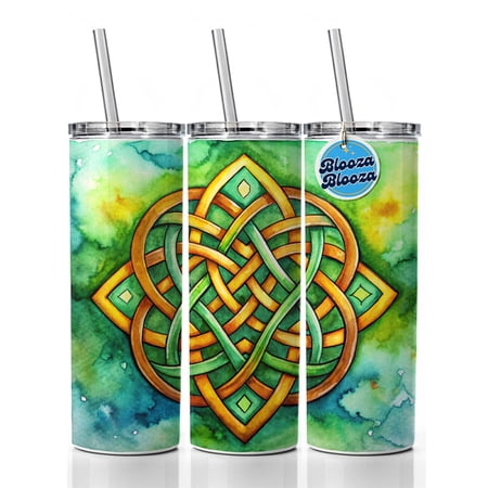 Irish Celtic Knot Watercolor 20oz Insulated Water Bottle Skinny Tumbler Includes Straw