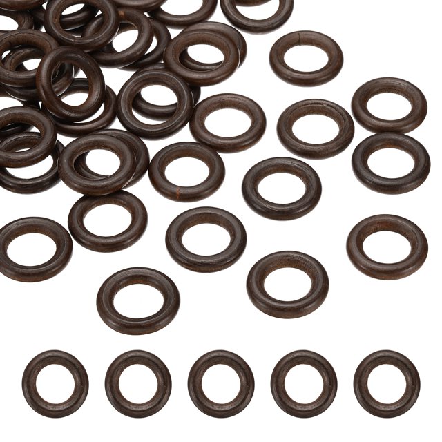 Unique Bargains 30mm Natural Wooden Rings, 30 Pack Wood Ring Round Linking Rings Wood Loop Circle for Craft, Dark Brown