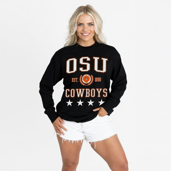 Women's Gameday Couture Black Oklahoma State Cowboys Oversized Everyday Star Long Sleeve T-Shirt