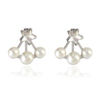 Grandest Birch Women Faux Pearl Star Rhinestone Ear Jacket Evening Party Earrings Jewelry Gift Alloy, Rhinestone, Faux Pearl Silve