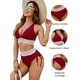 thumbnail image 6 of Women High Waisted Bikini Sets Tummy Control Swimsuits Color Block Two Piece Drawstring Bathing Suit Size M, 6 of 10