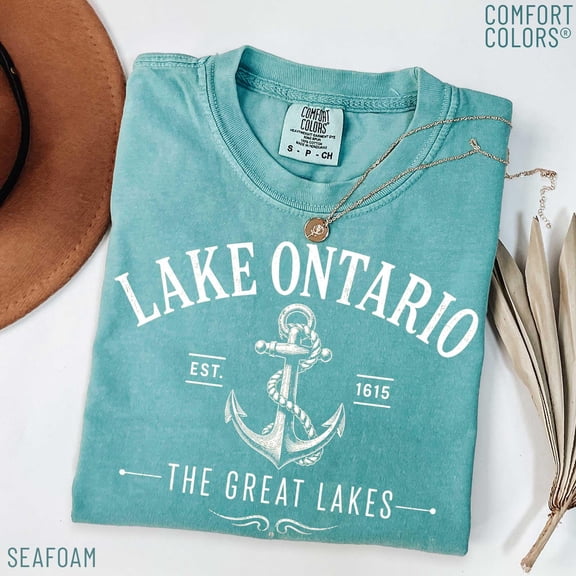 Lake Ontario Anchor T-shirt Great Lakes Vacation Shirt Seafoam Green Lake Ontario Souvenir Tee Nautical Anchor Graphic