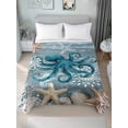 thumbnail image 2 of Twin Size Flat Sheet Only, Blue Octopus Coastal Soft Brushed Microfiber Bed Sheets, Summer Beach Ocean Starfish Coral Hotel Quality Breathable Bedding Top Sheet, Easy Care, 66"x96", 2 of 9