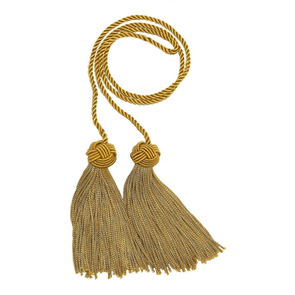 Turkish Head Double Tassel Curtain and Drapery Tieback / Holdback, 3 3/4" Tassel (9.5cm), 27" Spread (68.5cm) # BHCT, Antique Gold #C4 (Dark Yellow Gold) Set of 2