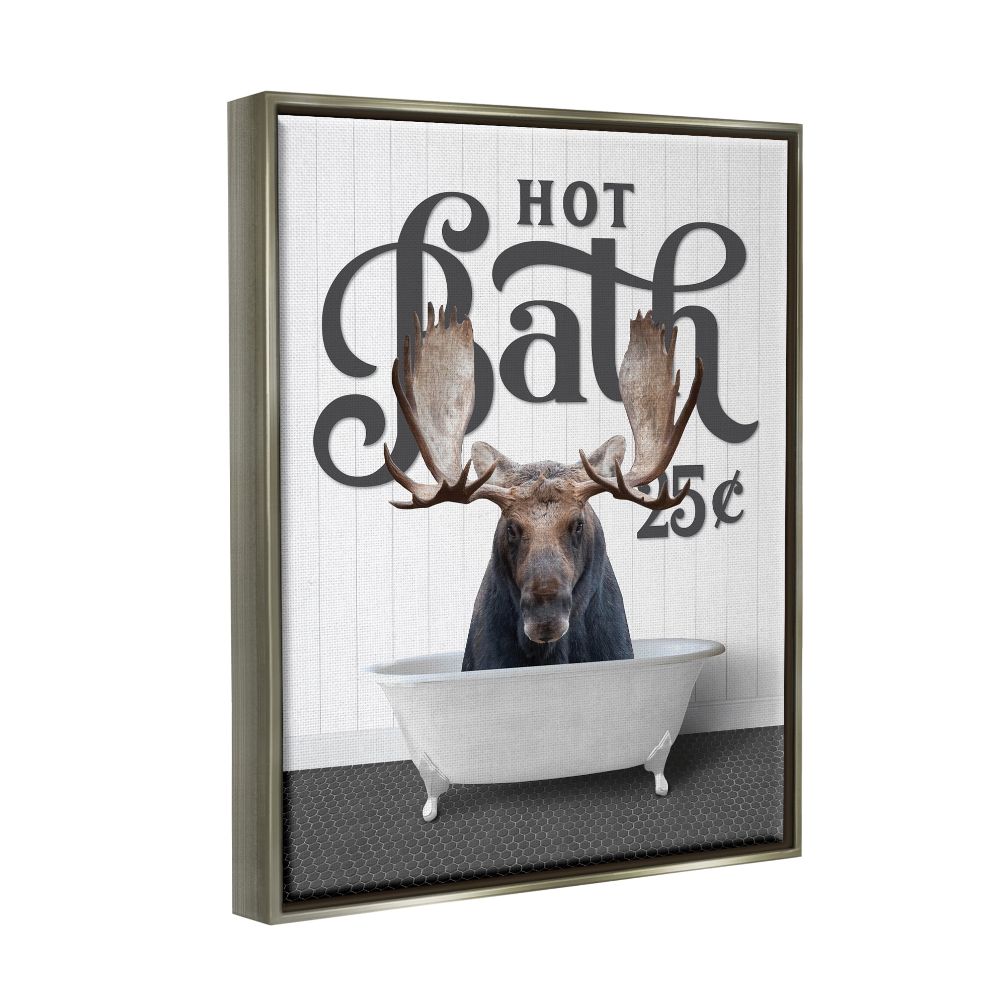 Stupell Industries Vintage Moose Tub Animals & Insects Painting Gray Floater Framed Art Print Wall Art, 17 x 21