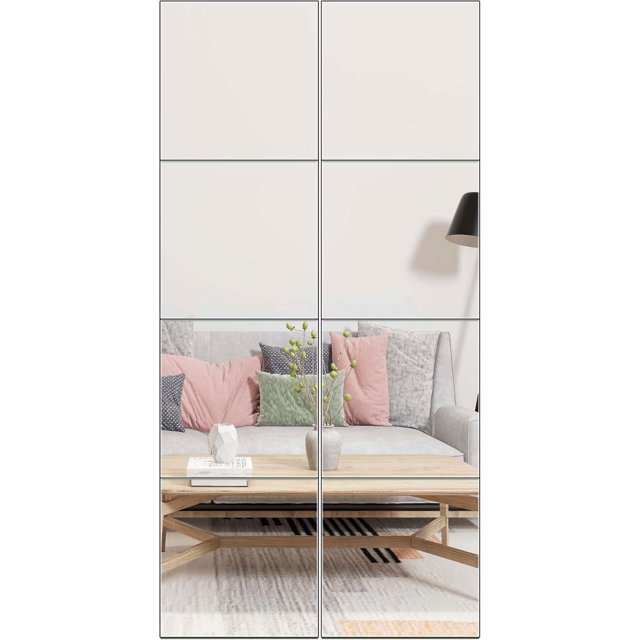 Azulejos de Espejo de Pared de Longitud Completa, 12 x 12 x 4 Piezas sin Marco, Espejo de Pared de Vidrio para Gimnasio en casa, Puerta, recámara, Sala de Estar