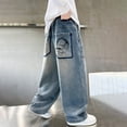 thumbnail image 2 of CPNG Boys Baggy Jeans Vintage Wide Leg Straight Streetwear Denim Cargo Pants with Pockets Youth Kids Elastic Waist Oversized Y2k Trousers, 2 of 9