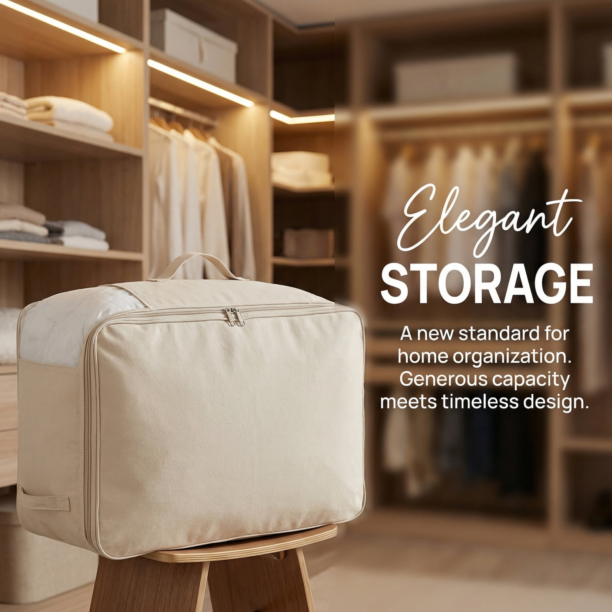 Unique Bargains Foldable Clothing Storage Bag for Comforters Beige 21.3"x12.6"x7.9"
