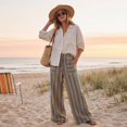 thumbnail image 6 of Women's Striped Wide Leg Pants with Pockets, Casual Elastic Drawstring Waist Palazzo Trousers, Summer Loose Fit Boho Long Pants, 6 of 8