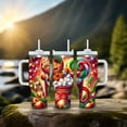 thumbnail image 6 of Gingerbread Christmas Insulated Tumbler with Lid and Straw, Holiday Cocoa Mug with Candy Cane & Ornaments, Stainless Steel Travel Cup, 6 of 9