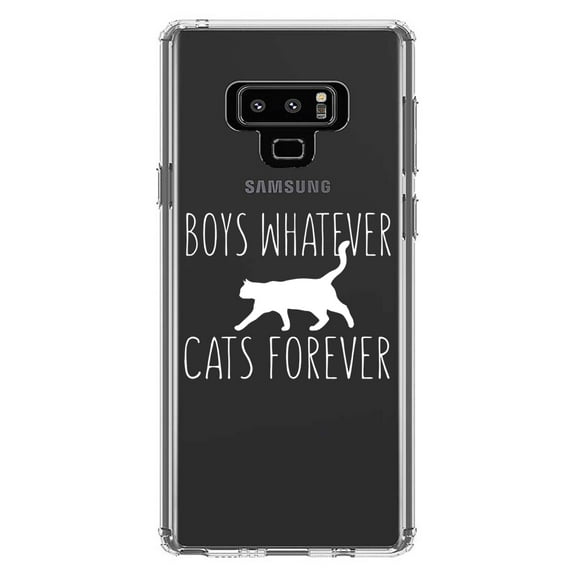 DistinctInk Clear Shockproof Hybrid Case for Samsung Galaxy Note 9 - TPU Bumper Acrylic Back Tempered Glass Screen Protector - Boys Whatever, Cats Forever