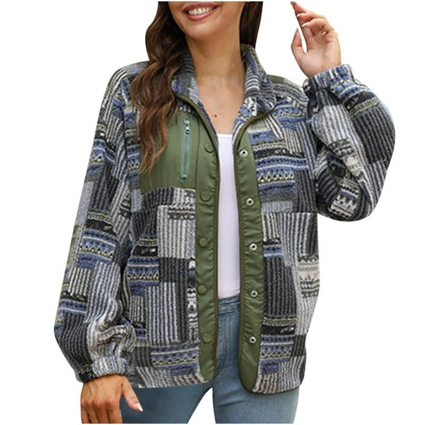 Chaquetas para mujer Abrigos Abrigos Impresión Costura Botón de color Recreativo Manga larga Abrigo con solapa Tops Odeerbi ODB-5