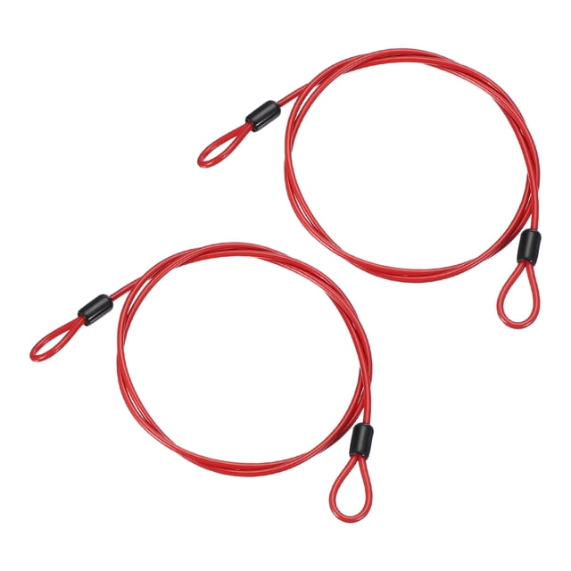Uxcell Vinyl Coated Stainless Steel Cable with Loops, Flexible Wire Rope Security Chain Lanyard Lock for Outdoor Lighting Red 5/32"x4 ft