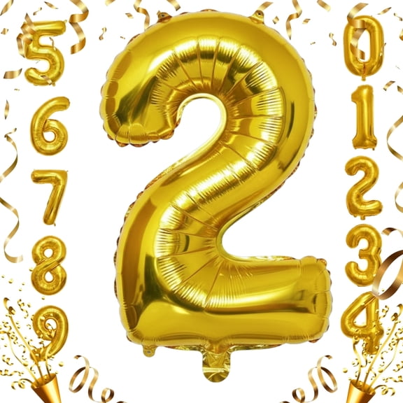 Gold 2 Number Balloon 40 inch - Foil Mylar Self-Sealing Balloons for Helium or Air Inflation, 2nd Birthday, Anniversary, Graduation Party Decorations
