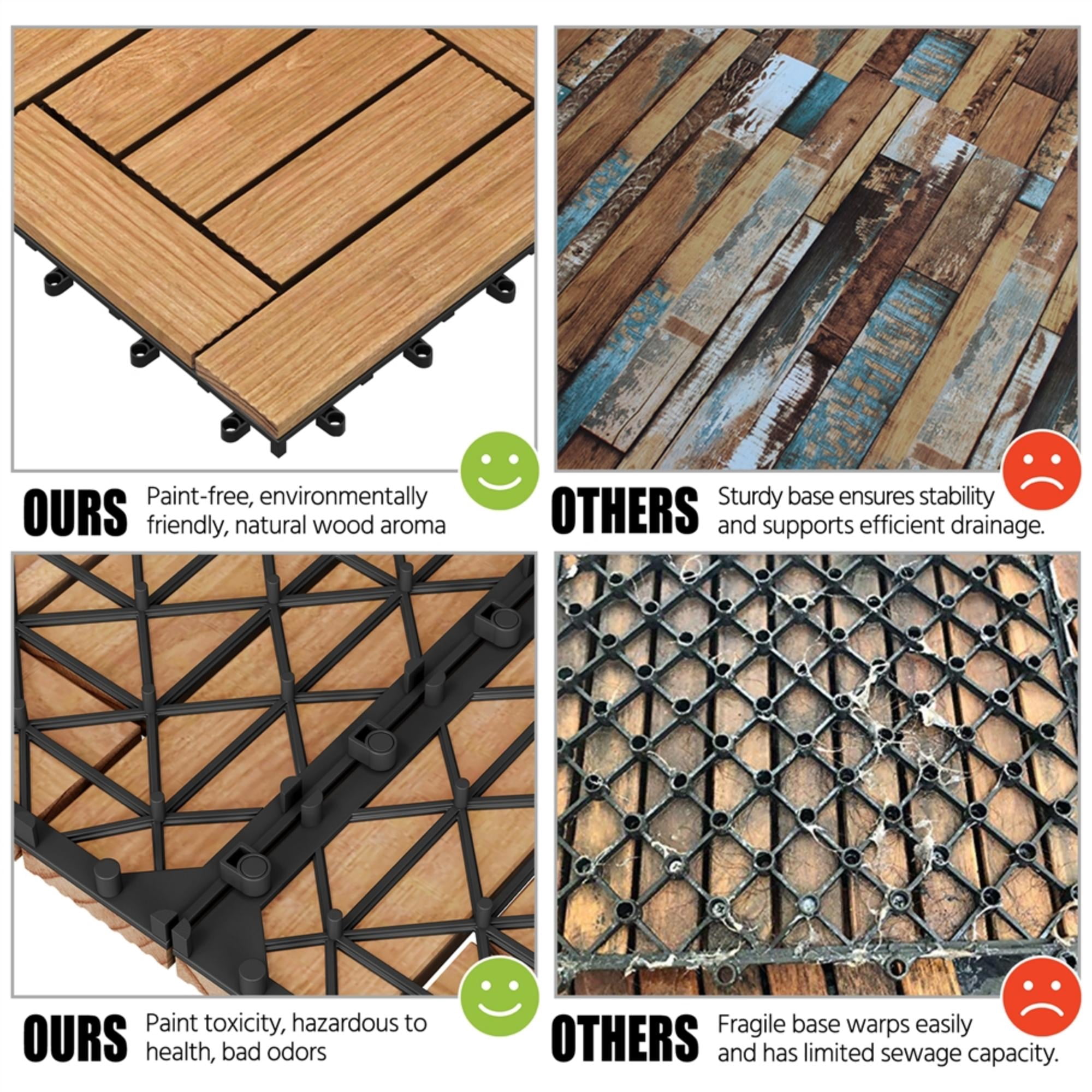 Renwick 12” x 12” Interlocking Wood Flooring Tiles for Deck, Pack of 27, Natural Wood