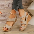 thumbnail image 3 of Wedge Dressy Sandals for Women 2025 Summer Fashion Casual Leather Peep Toe Platform Heeled Dress Work Sandals, 3 of 7