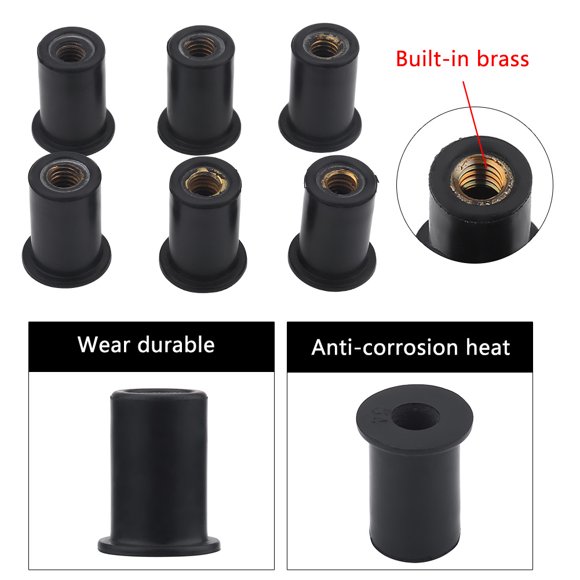 Fdit 6pc M6 Durable Rubber Well Nuts Windshield Bolts for Motorcycles Kayak Canoe Boats, Windshield Nuts, Well Nuts Kit