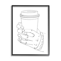 Stupell Industries Firm Hands on Coffee Cup Minimal Line Drawing Graphic Art Black Framed Art Print Wall Art, 16x20, by Ziwei Li