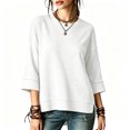 thumbnail image 5 of Fall Sweatshirts for Women Waffle Knit Casual Three Quarter Sleeve Crew Neck Pullover Top Solid Color Casual Loose Lounge Comfy Clothes, 5 of 10