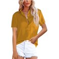 thumbnail image 4 of Camisas con botones para mujer, cuello en V, satén, casual, manga larga/corta, blusas lisas, blusas de trabajo de oficina con bolsillo, 4 of 5