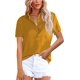 thumbnail image 4 of Camisas con botones para mujer, cuello en V, satén, casual, manga larga/corta, blusas lisas, blusas de trabajo de oficina con bolsillo, 4 of 5