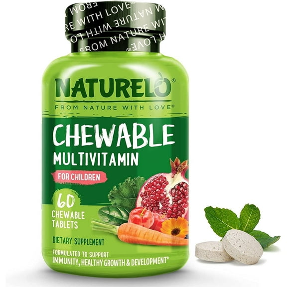 NATURELO Chewable Vitamin for Kids – Multivitamin with Whole Food Organic Fruit Blend - 60 Tablets for Children