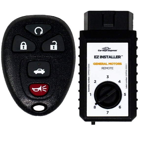 Car Keys Express Replacement GM Remote - 5 Buttons (Lock, Unlock, Panic, Trunk, and Remote Start) Includes programming device