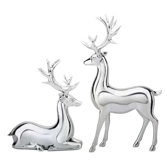 2 PCS Reindeer Statue Small Christmas Seated and Standing Deer Figurine, Sitting and Standing Deer Statue Office Home Desktop Decoration, Christmas Tabletop Ornaments