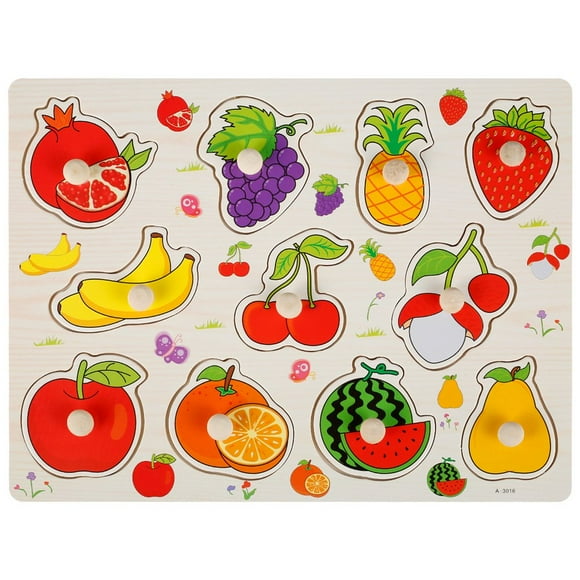 AMERTEER Wooden Peg Puzzles 3D Animal Puzzle Toy Preschool Educational Fruits Vegetables Animals Peg Puzzle Toy For Children