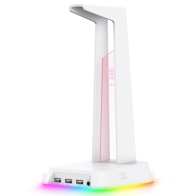ONIKUMA soporte para auriculares soporte de carga para auriculares con puerto de audio de 3,5 mm botón de oficina operación RGB luz de respiración estante para auriculares blanco Kearding EL005828-02B