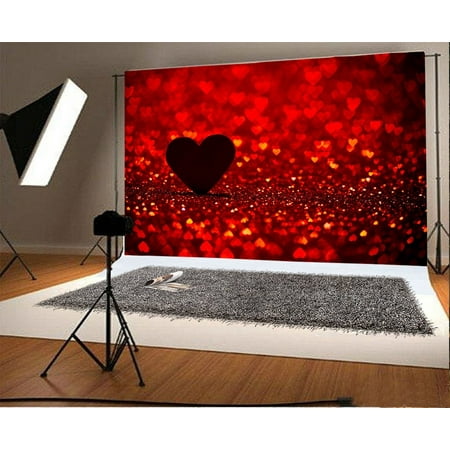 Image of HelloDecor 7x5ft Happy Valentine s Day Backdrop Red Hearts Bokeh Sparkle Sequins Blurry Wallpaper Romantic Photography Background Girls Princess Photo Studio Props