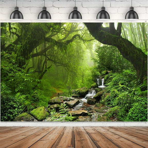 Spring Green Tropical Jungle Rainforest Photo Backdrop Baby Shower Photoshoot Children Birthday Party Decorations Studio Props,7X5FT