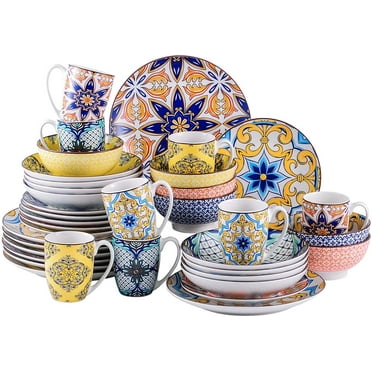 vancasso, Series Jasmin, 40-Piece Porcelain Dinnerware Set, Multicolour Dinner Set, Service for 8