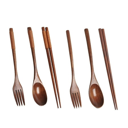 

FRCOLOR 2 Sets of Wooden Fork Spoon Chopsticks Household Cutlery Portable Tableware