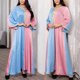thumbnail image 2 of Women's Pink-Blue Casual Long Sleeve Embroidery Dress Loose Abaya Kaftan Ramadan Robes Moroccan Gowns for Party XXL, 2 of 4