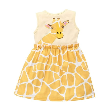 

Borniu Girls Dresses Toddler Kids Baby Girls Fashion Cute Sleeveless Sweet Giraffe Print Ruffle Dress Toddler Dress Clearance