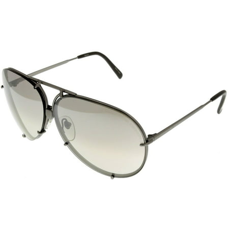 Porsche Design Sunglasses Men Pilot Interchangeable Silver Grey P8478 Y 6610