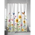 thumbnail image 5 of Shower Curtain Sunflower Butterfly Shower Curtains for Bathroom, Waterproof Polyester Shower Curtain Set with Hooks, Extra Long 72" x 78" Watercolor Flower, 5 of 6